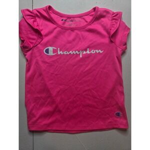 Champion Girls Pink Ruffle Sleeve Athletic T-Shirt Script Logo Size 3T